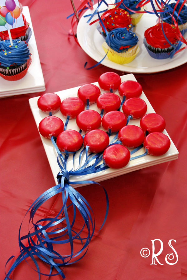 Babybel red cheese rounds made to look like a bouque of balloons